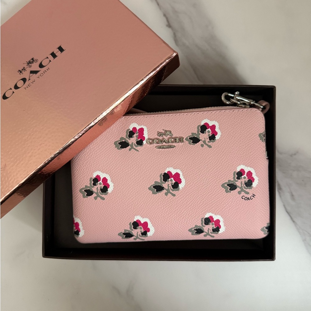 NIB Coach Pink Floral Wristlet